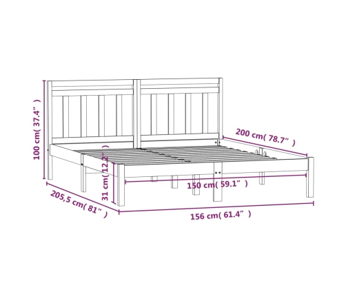 Estructura de cama de madera maciza 150x200 cm
