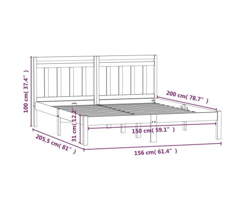 Estructura de cama de madera maciza gris 150x200 cm