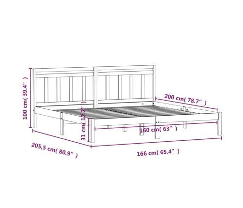 Estructura de cama de madera maciza de pino 160x200 cm