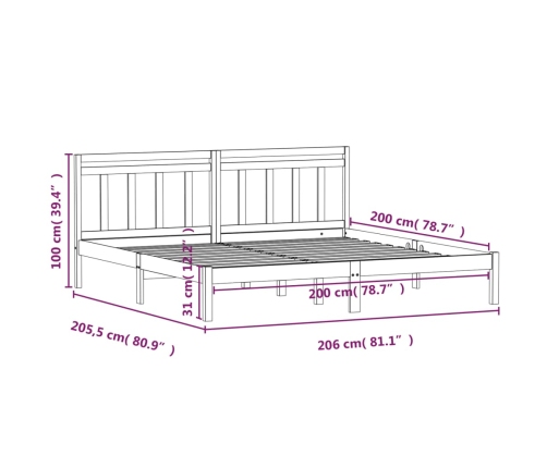 Estructura de cama de madera maciza de pino 200x200 cm