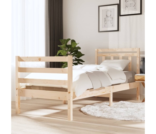 Estructura de cama individual pequeña madera maciza 75x190 cm