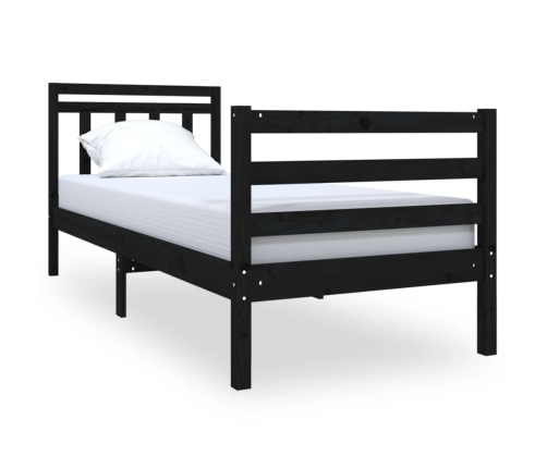 vidaXL Estructura cama madera maciza individual negro 75x190 cm