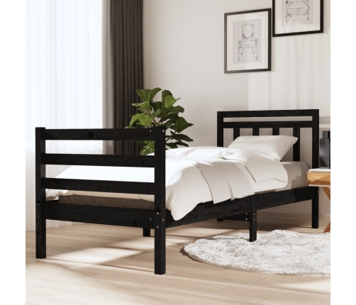 vidaXL Estructura cama madera maciza individual negro 75x190 cm