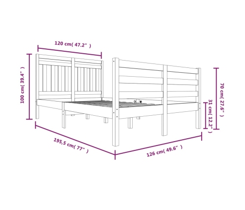 vidaXL Estructura de cama doble pequeña de madera maciza 120x190 cm