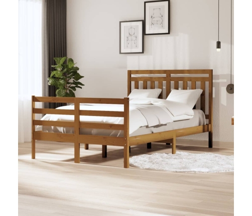 Estructura de cama doble madera maciza marrón miel 120x190 cm