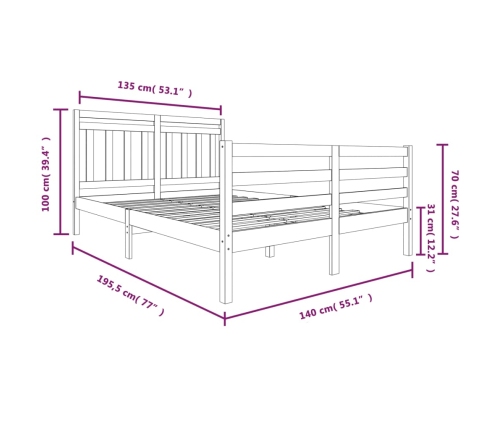 Estructura cama doble pequeña madera maciza 135x190 cm