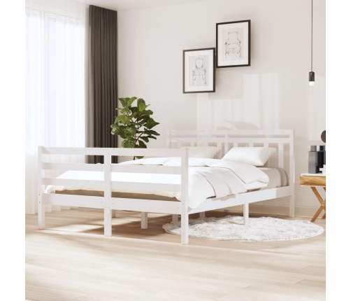 Estructura de cama doble de madera maciza blanco 135x190 cm