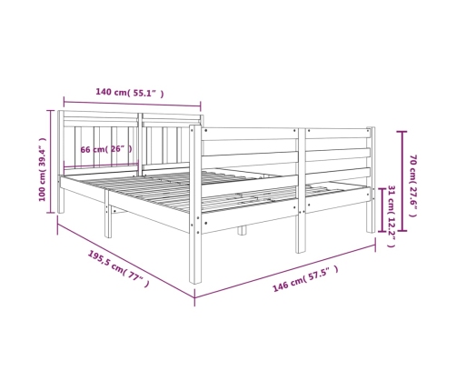 Estructura de cama madera maciza 140x190 cm