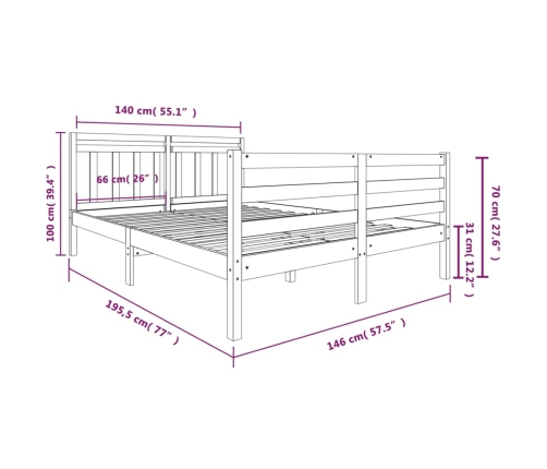 Estructura de cama de madera maciza gris 140x190 cm