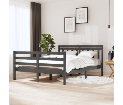 Estructura de cama de madera maciza gris 140x190 cm