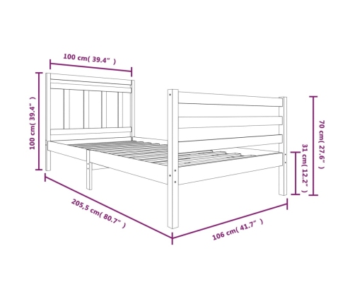 Estructura de cama sin colchón madera maciza 100x200 cm