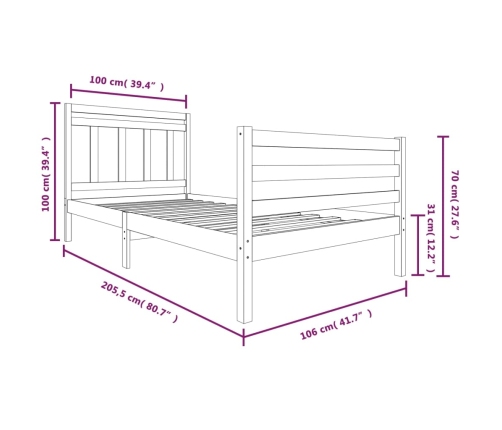 vidaXL Estructura de cama madera maciza blanca 100x200 cm