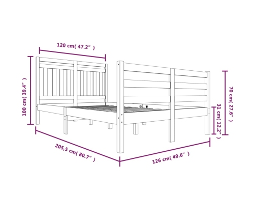 vidaXL Estructura de cama madera maciza negra 120x200 cm