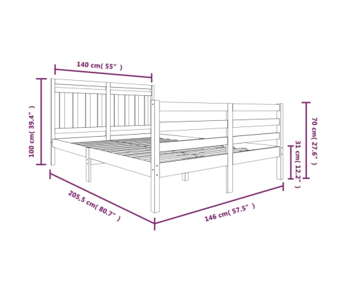 Estructura de cama de madera maciza blanca 140x200 cm