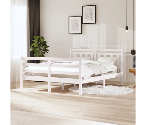 Estructura de cama de madera maciza blanca 140x200 cm