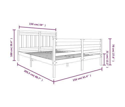 Estructura de cama de madera maciza 150x200 cm