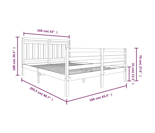 Estructura de cama de madera maciza 160x200 cm