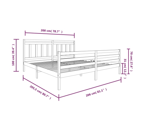 Estructura de cama de madera maciza 200x200 cm