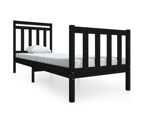 Estructura cama madera maciza individual negro 75x190 cm