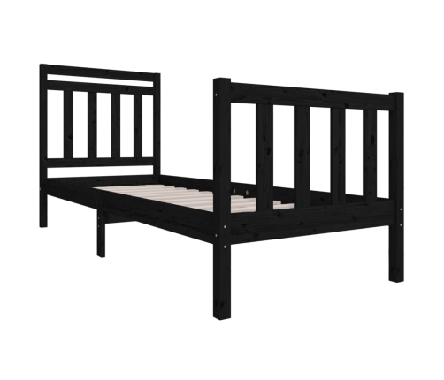 Estructura cama madera maciza individual negro 75x190 cm