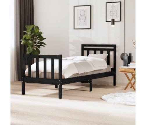 Estructura cama madera maciza individual negro 75x190 cm