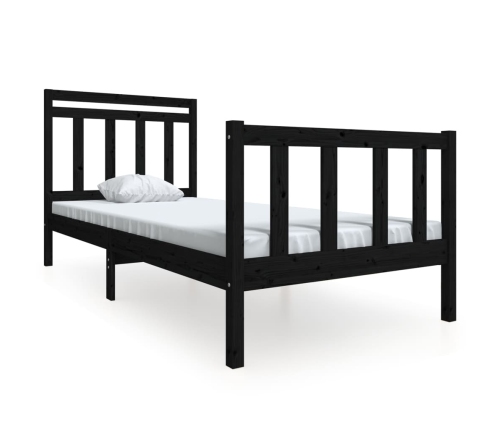 Estructura de cama individual de madera maciza negro 90x190 cm