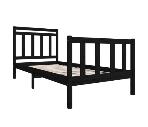 Estructura de cama individual de madera maciza negro 90x190 cm