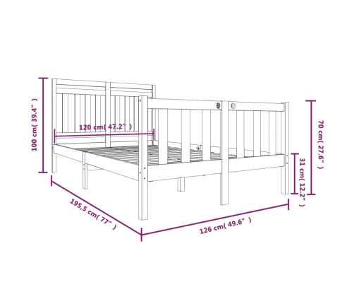 Estructura de cama doble pequeña de madera maciza 120x190 cm