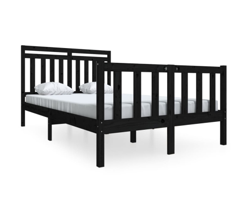 Estructura cama doble pequeña madera maciza negro 120x190 cm