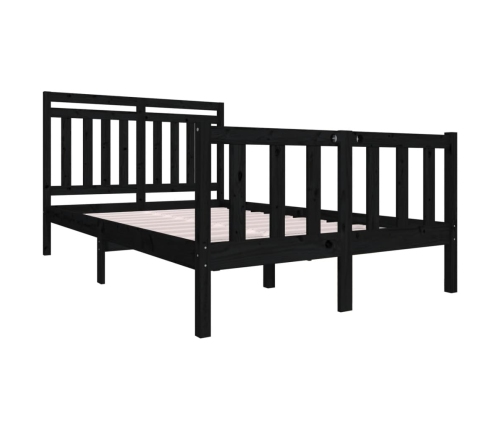 Estructura cama doble pequeña madera maciza negro 120x190 cm