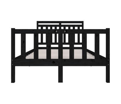 Estructura cama doble pequeña madera maciza negro 120x190 cm