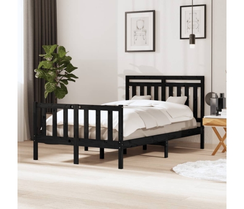 Estructura cama doble pequeña madera maciza negro 120x190 cm