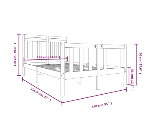 Estructura cama doble pequeña madera maciza 135x190 cm