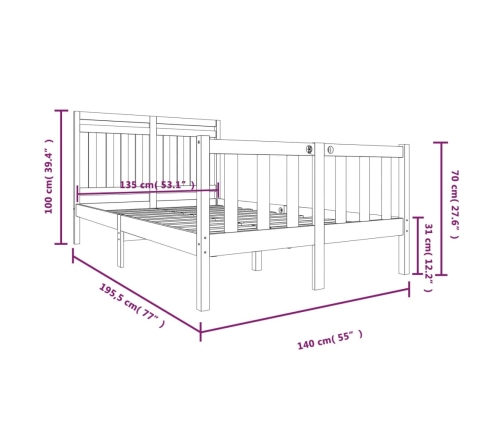 Estructura de cama doble de madera maciza blanco 135x190 cm