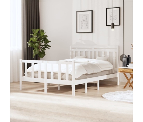 Estructura de cama doble de madera maciza blanco 135x190 cm