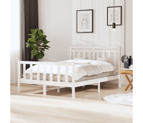 Estructura de cama de madera maciza blanca 140x190 cm