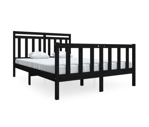 Estructura de cama de madera maciza negra 140x190 cm