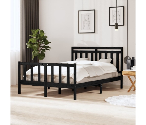 Estructura de cama de madera maciza negra 140x190 cm