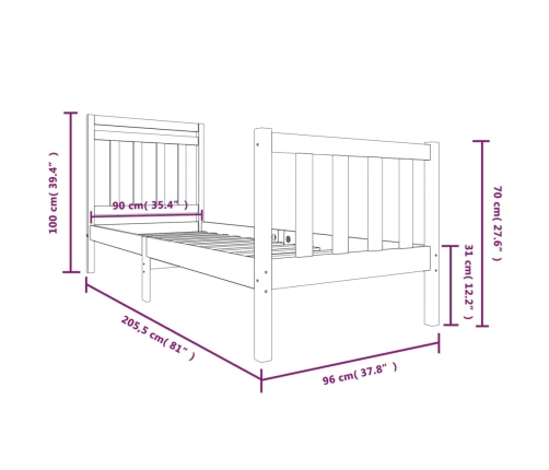 Estructura de cama madera maciza blanco 90x200 cm