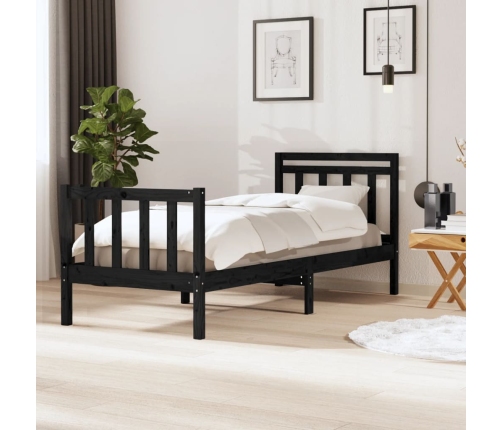 Estructura de cama madera maciza negra 100x200 cm