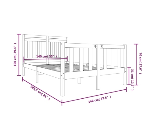 Estructura de cama de madera maciza negro 140x200 cm