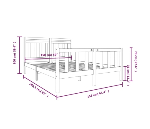 Estructura de cama de madera maciza 150x200 cm