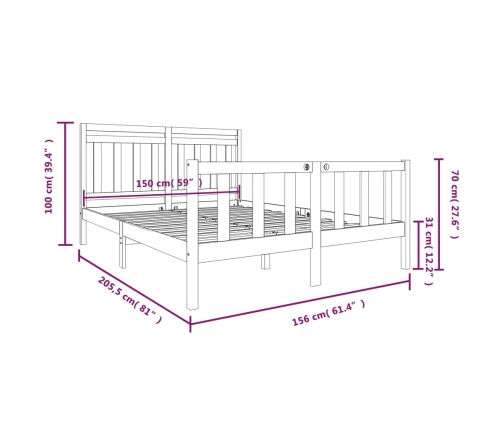 Estructura de cama de madera maciza gris 150x200 cm