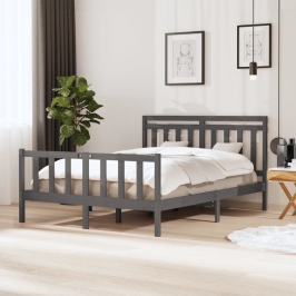 Estructura de cama de madera maciza gris 150x200 cm