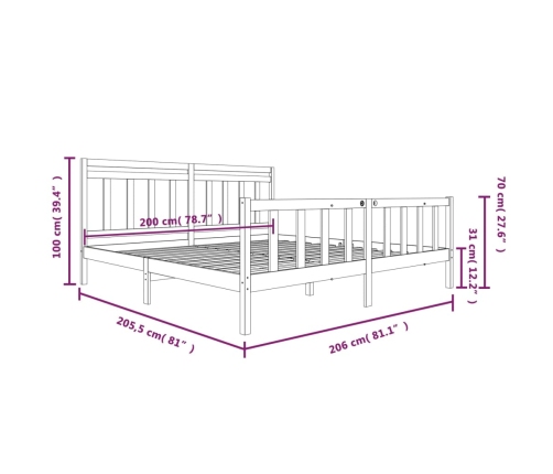 Estructura de cama de madera maciza 200x200 cm