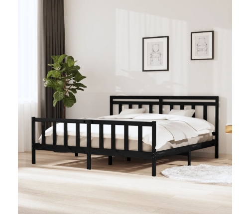 Estructura de cama de madera maciza negra 200x200 cm