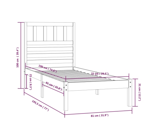 Estructura de cama madera maciza de pino 75x190 cm