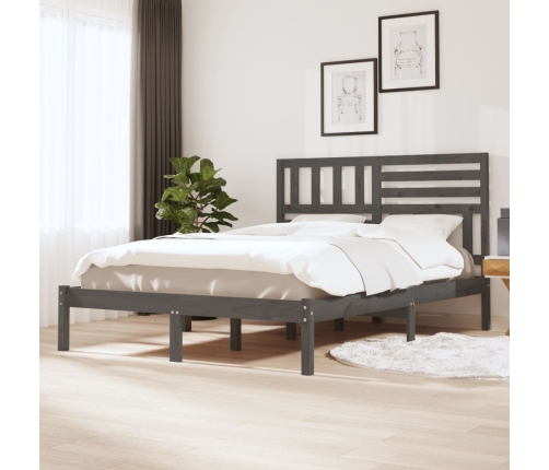 Estructura de cama madera maciza de pino gris 135x190 cm