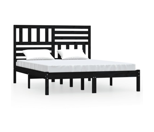 Estructura de cama doble madera maciza pino negro 135x190 cm