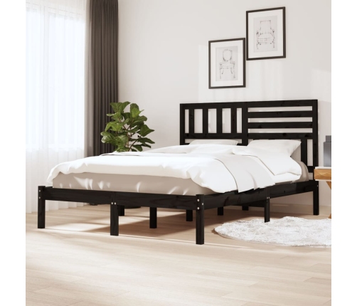 Estructura de cama doble madera maciza pino negro 135x190 cm